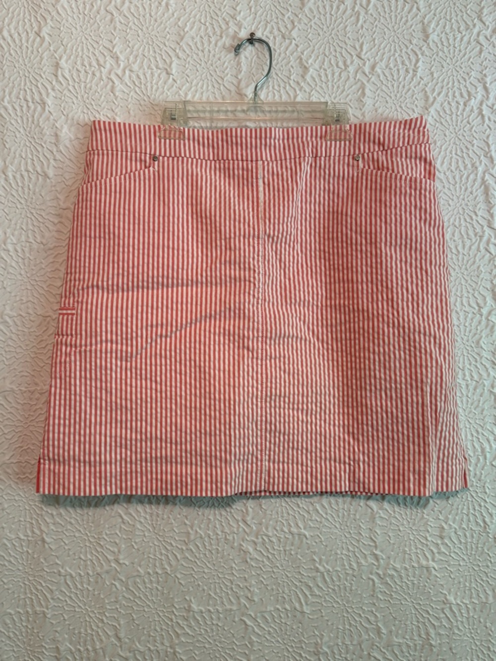 Renuar Seersucker Striped Pink and White Skort, Size 12